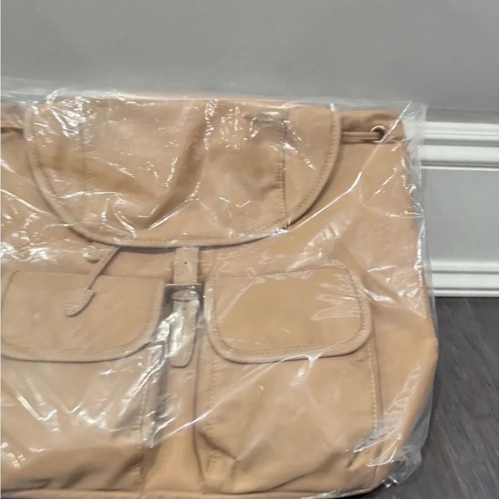NWT Years of Ours Beige Tan Women's Nylon Backpack Tote with Front Pockets